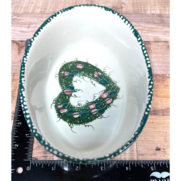 Handcrafted Stoneware Oval Bowl With Heart & Leaf Design - Picture 5 of 5